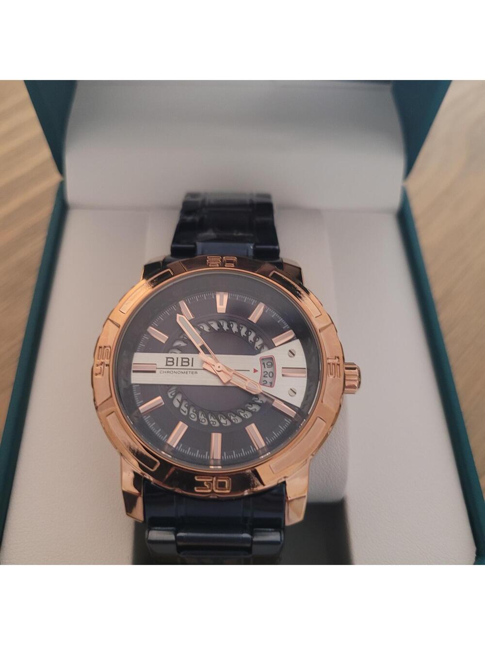BIBI Luxury Chronometer Watch with Blue and Rose Gold Design